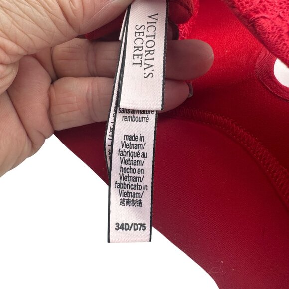 Victoria Secret Lace Back Push Up Bra 34D Red Adjustable Straps Comfortable Fit - Picture 4 of 4